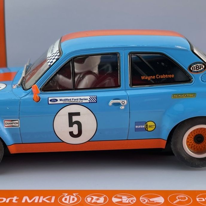 Scalextric C4530 Ford Escort MK1 Wayne Crabtree Fords 2023 Gulf Slot Car 1:32 Scale