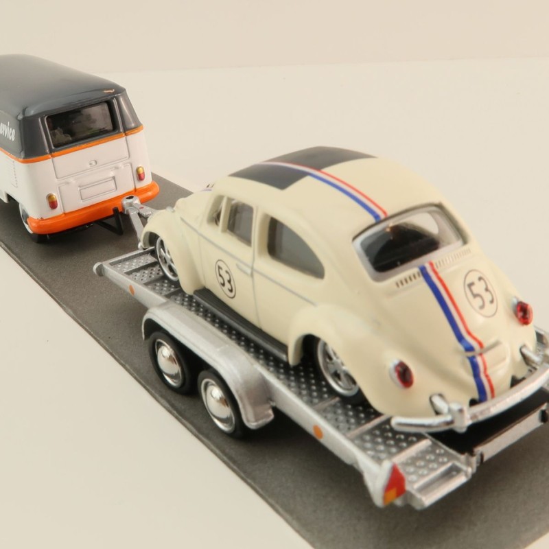 Schuco 452033400 Volkswagen VW T1 with Trailer and VW Beetle Herbie No 53 - Scale 1:64