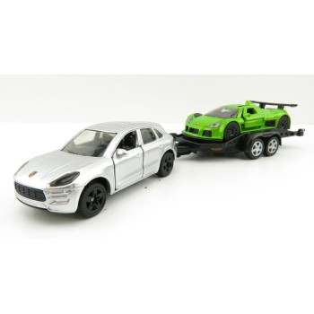 Siku 2544 - Porsche Macan with Gumpert Apollo on Transport Trailer - 1:55 Scale