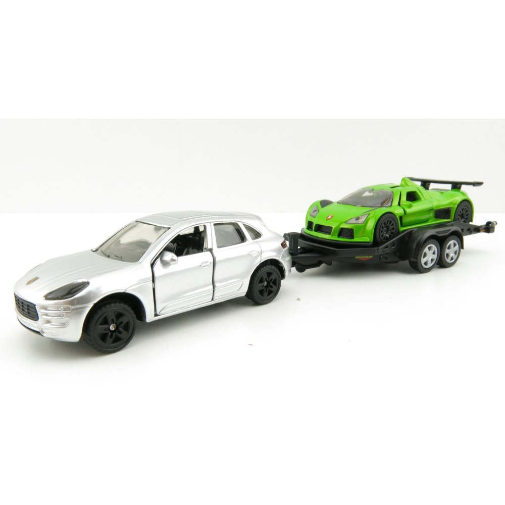 Siku 2544 - Porsche Macan with Gumpert Apollo on Transport Trailer - 1:55 Scale