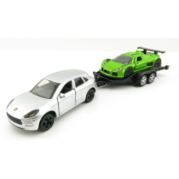 Siku 2544 - Porsche Macan with Gumpert Apollo on Transport Trailer - 1:55 Scale