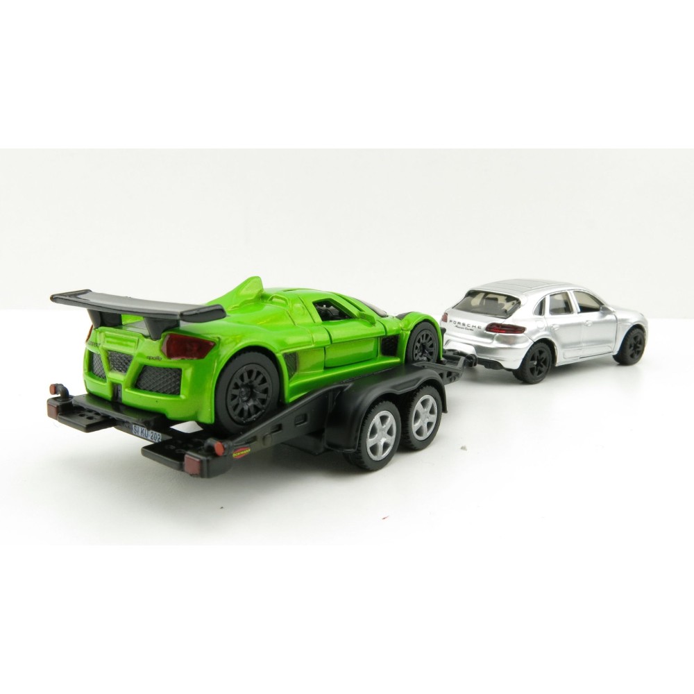 Siku 2544 - Porsche Macan with Gumpert Apollo on Transport Trailer - 1:55 Scale