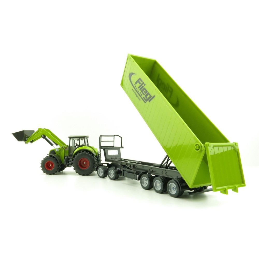 Siku 1949 - Claas Axion 950 Tractor with Frontloader,Dolly and Fliegl Tipping Trailer -Scale 1:50