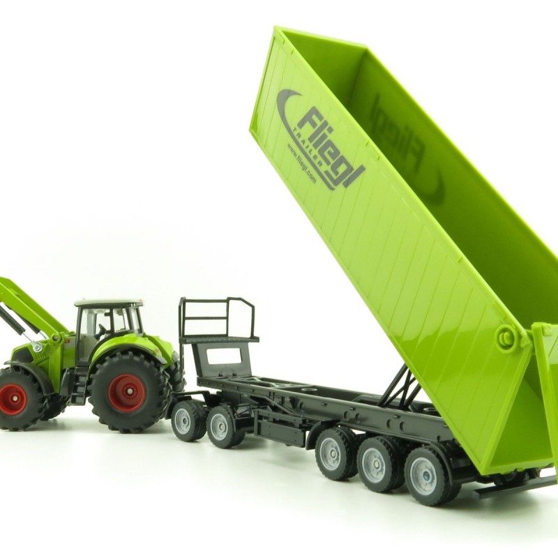Siku 1949 - Claas Axion 950 Tractor with Frontloader,Dolly and Fliegl Tipping Trailer -Scale 1:50