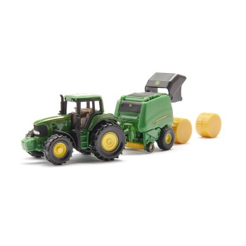 Siku 1665 - John Deere 7530 Tractor with 990 Baler Trailer - Scale 1:72