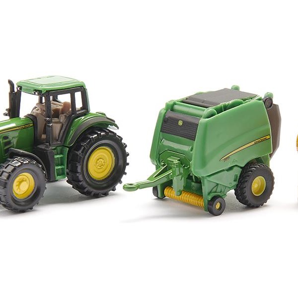 Siku 1665 - John Deere 7530 Tractor with 990 Baler Trailer - Scale 1:72