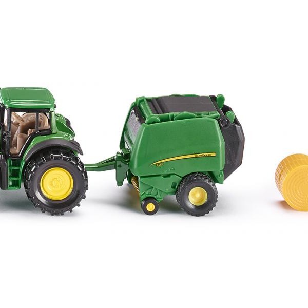 Siku 1665 - John Deere 7530 Tractor with 990 Baler Trailer - Scale 1:72
