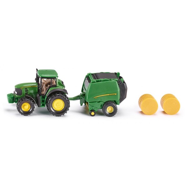 Siku 1665 - John Deere 7530 Tractor with 990 Baler Trailer - Scale 1:72