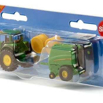 Siku 1665 - John Deere 7530 Tractor with 990 Baler Trailer - Scale 1:72