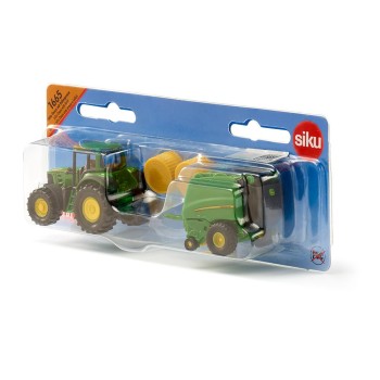 Siku 1665 - John Deere 7530 Tractor with 990 Baler Trailer - Scale 1:72
