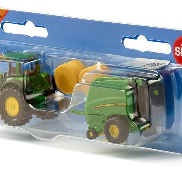 Siku 1665 - John Deere 7530 Tractor with 990 Baler Trailer - Scale 1:72