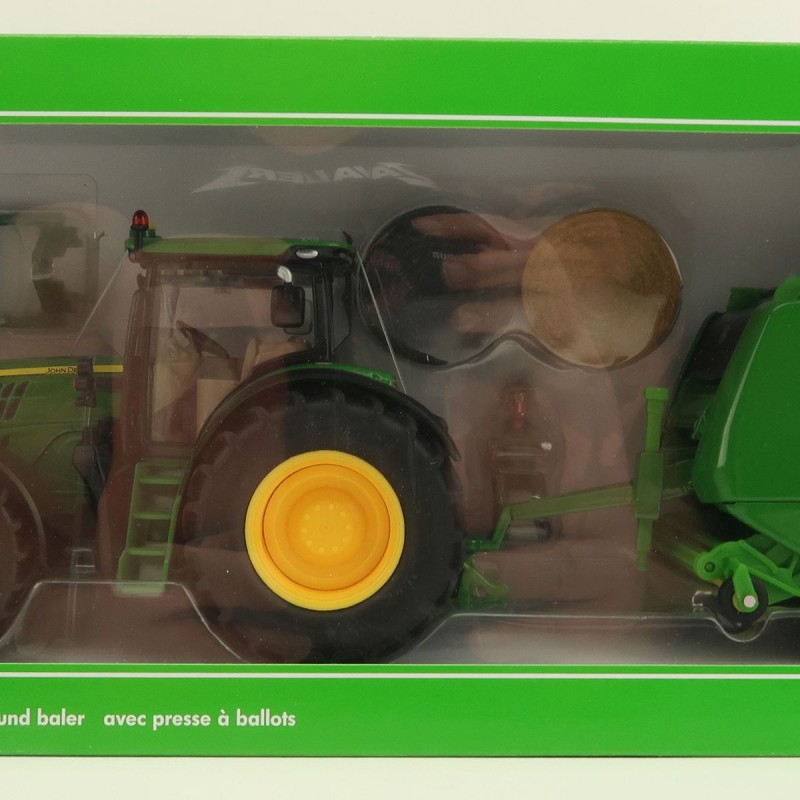 Siku 3838 - John Deere 6175R Tractor with John Deere 990 Round Baler Trailer - Scale 1:32