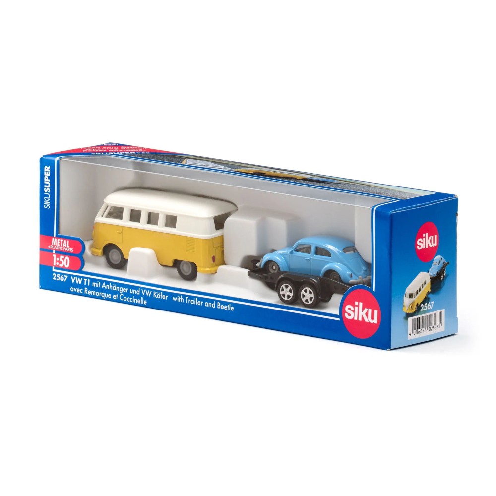 Siku 2567 - Volkswagen VW T1 Panel Van with Trailer & VW Beetle - Scale 1:50 New 2025