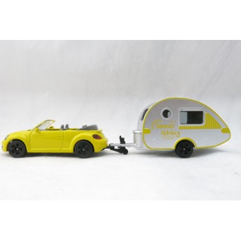 Siku 1629 - VW Volkswagen New Bettle Cabrio with Caravan Summer Holiday