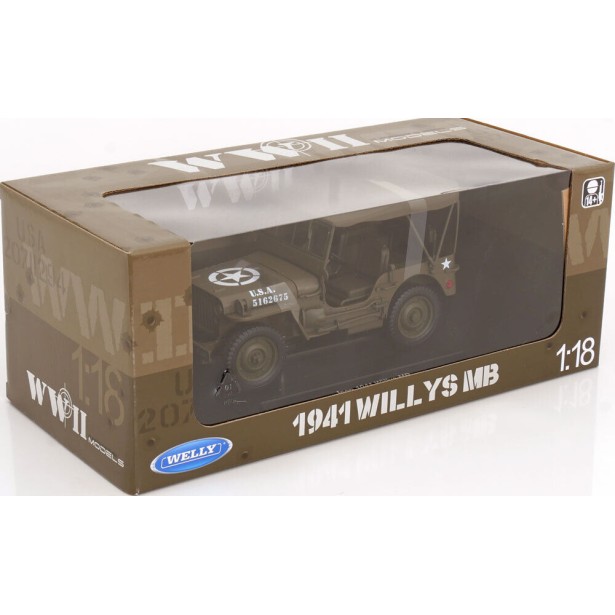 Welly 18055HGN Jeep Willys US Army 1942 Olive Green Closed Roof - Scale 1:18
