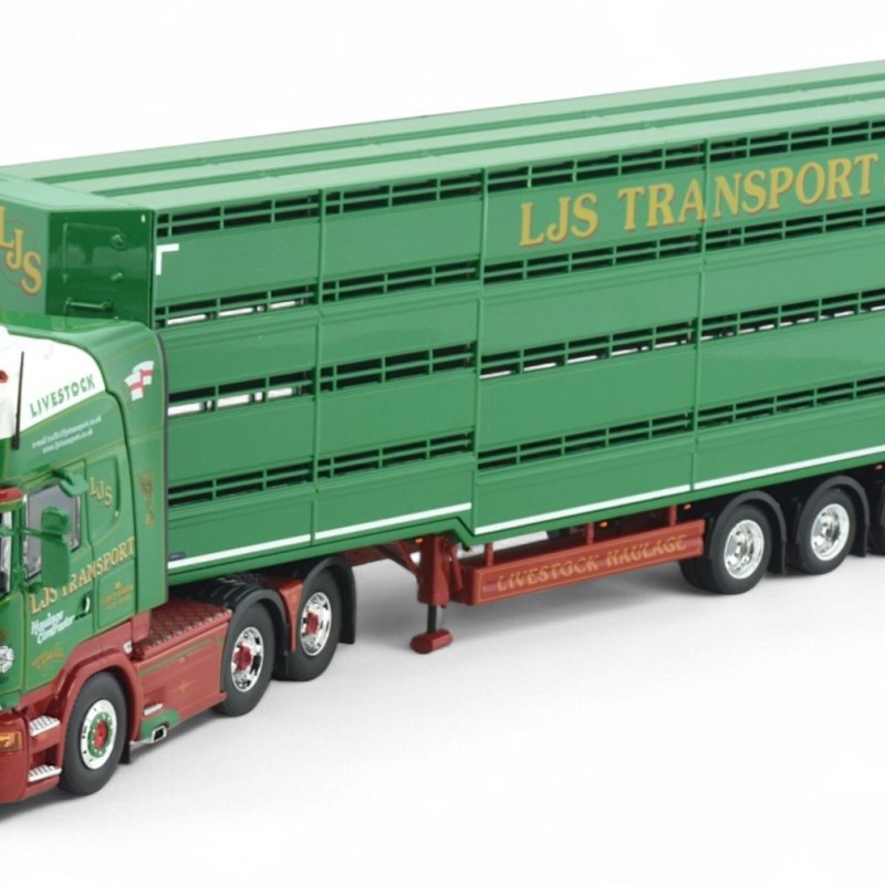 Tekno 86507 - Scania R-Serie Topline RHD 6x2 Truck With Houghton Parkhouse Livestock Trailer LJS Transport - Scale 1:50