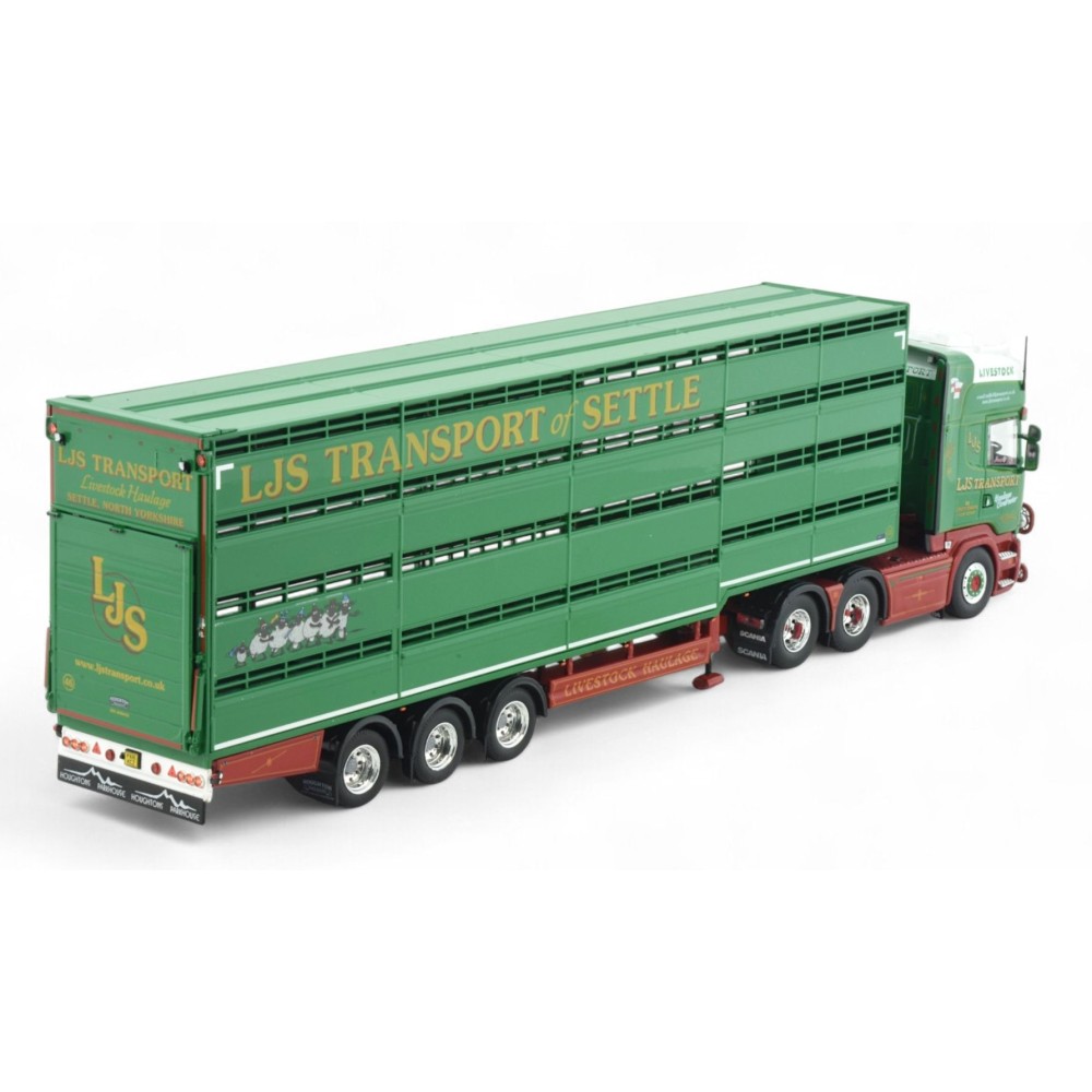 Tekno 86507 - Scania R-Serie Topline RHD 6x2 Truck With Houghton Parkhouse Livestock Trailer LJS Transport - Scale 1:50