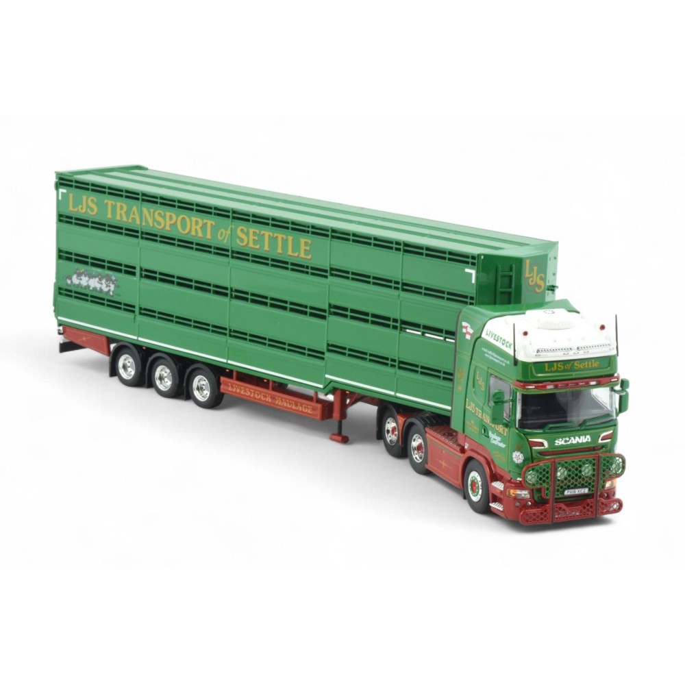 Tekno 86507 - Scania R-Serie Topline RHD 6x2 Truck With Houghton Parkhouse Livestock Trailer LJS Transport - Scale 1:50