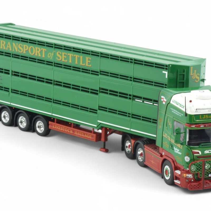 Tekno 86507 - Scania R-Serie Topline RHD 6x2 Truck With Houghton Parkhouse Livestock Trailer LJS Transport - Scale 1:50