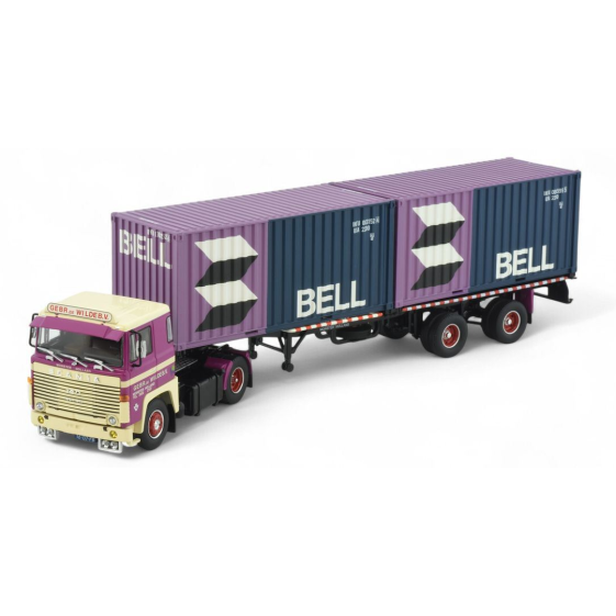 Tekno 86897  - Scania 140 Container Semitrailer + 2x 20ft Container Bell - De Wilde - Scale 1:50