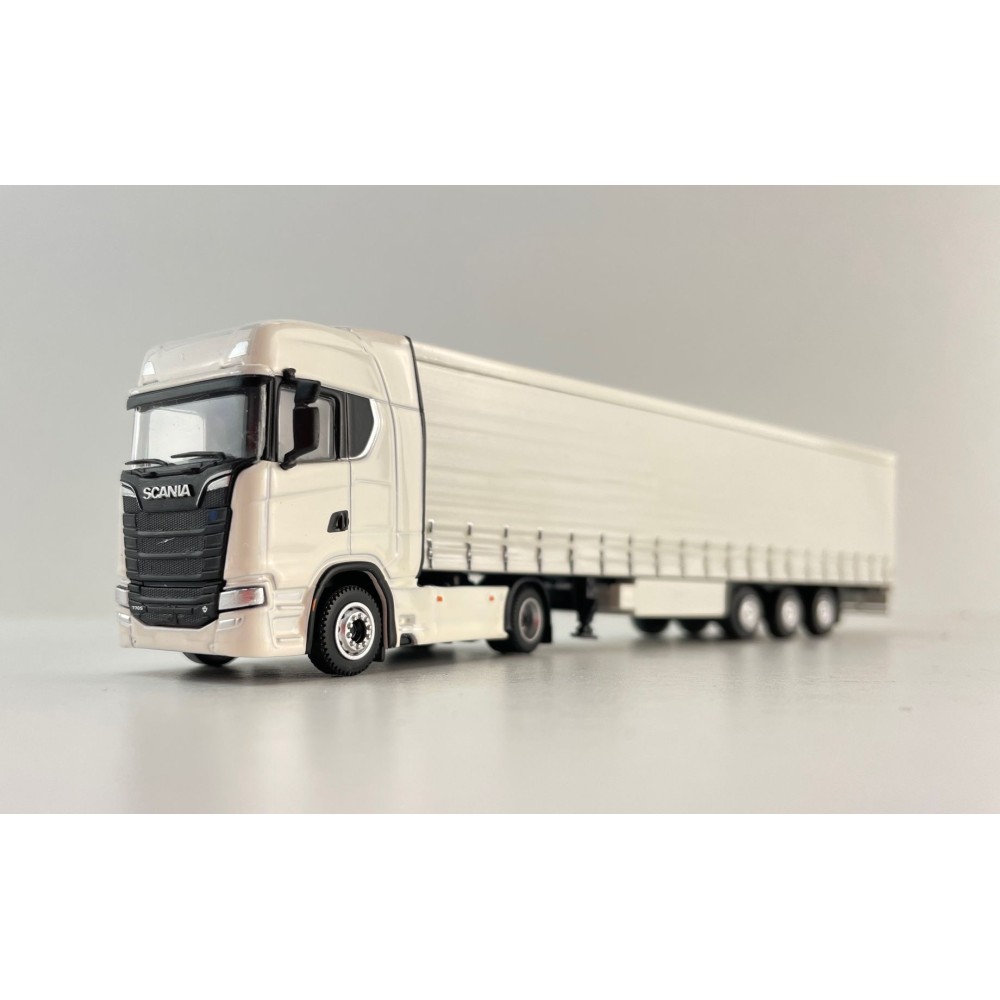 Tekno 87403 - Scania Next Gen S-Serie 4x2 Truck with Curtainside Semi 3-axle Trailer White - Scale 1:87