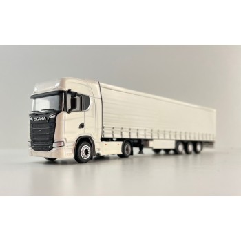 Tekno 87403 - Scania Next Gen S-Serie 4x2 Truck with Curtainside Semi 3-axle Trailer White - Scale 1:87