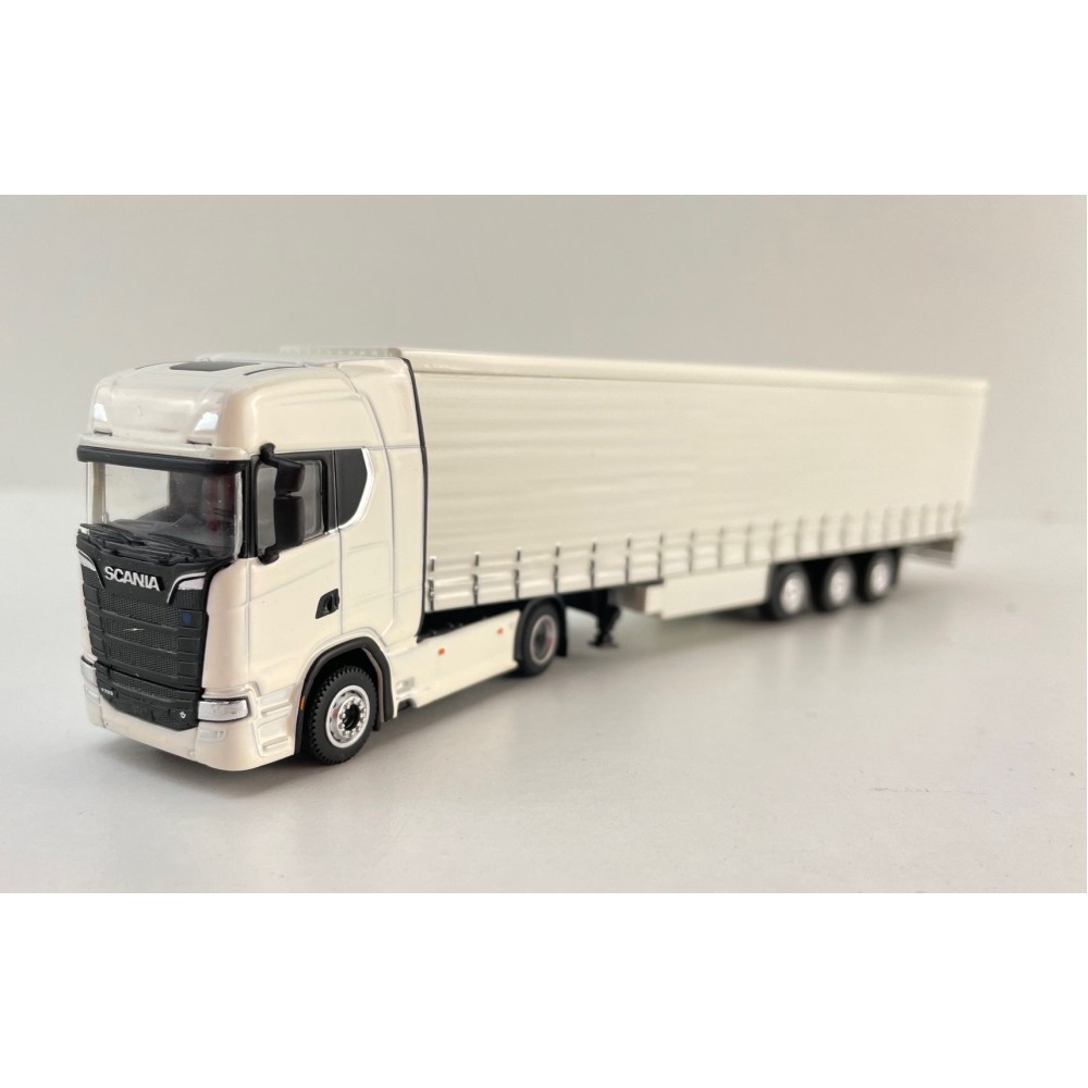 Tekno 87403 - Scania Next Gen S-Serie 4x2 Truck with Curtainside Semi 3-axle Trailer White - Scale 1:87