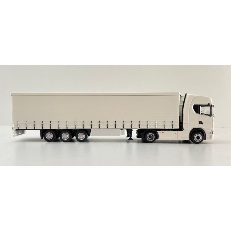 Tekno 87403 - Scania Next Gen S-Serie 4x2 Truck with Curtainside Semi 3-axle Trailer White - Scale 1:87