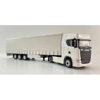 Tekno 87403 - Scania Next Gen S-Serie 4x2 Truck with Curtainside Semi 3-axle Trailer White - Scale 1:87