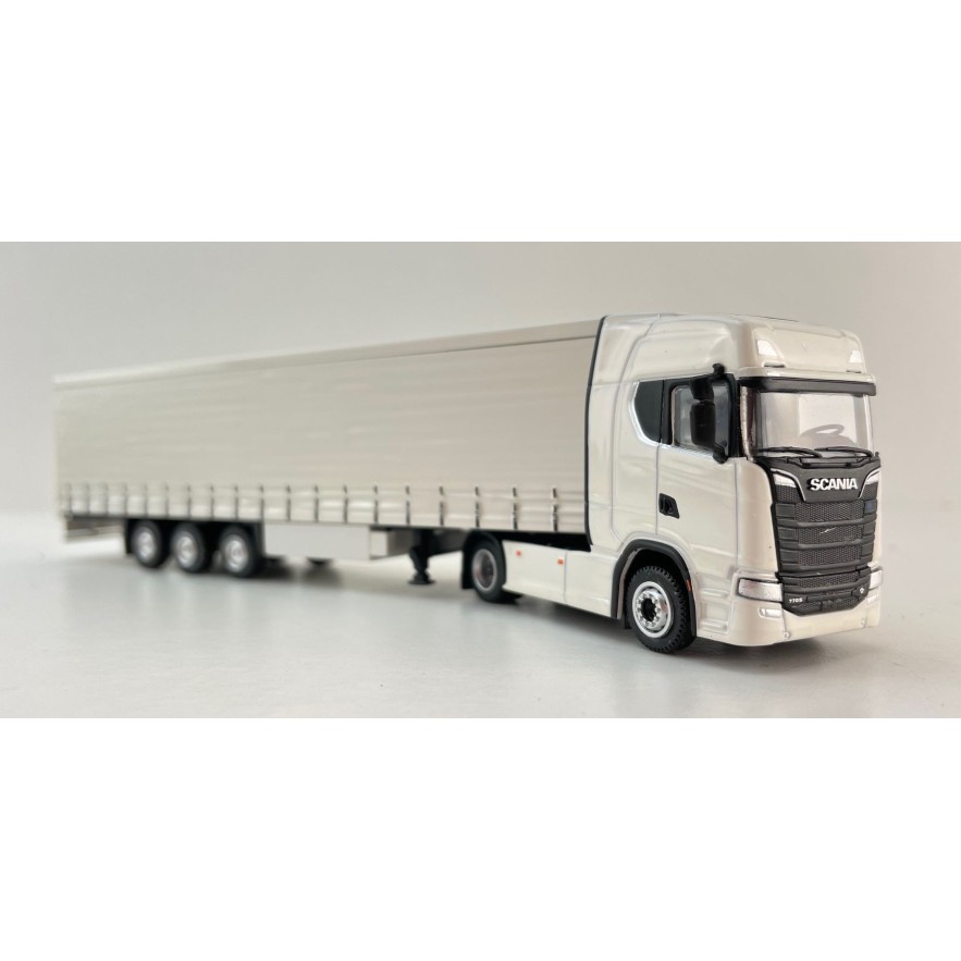 Tekno 87403 - Scania Next Gen S-Serie 4x2 Truck with Curtainside Semi 3-axle Trailer White - Scale 1:87