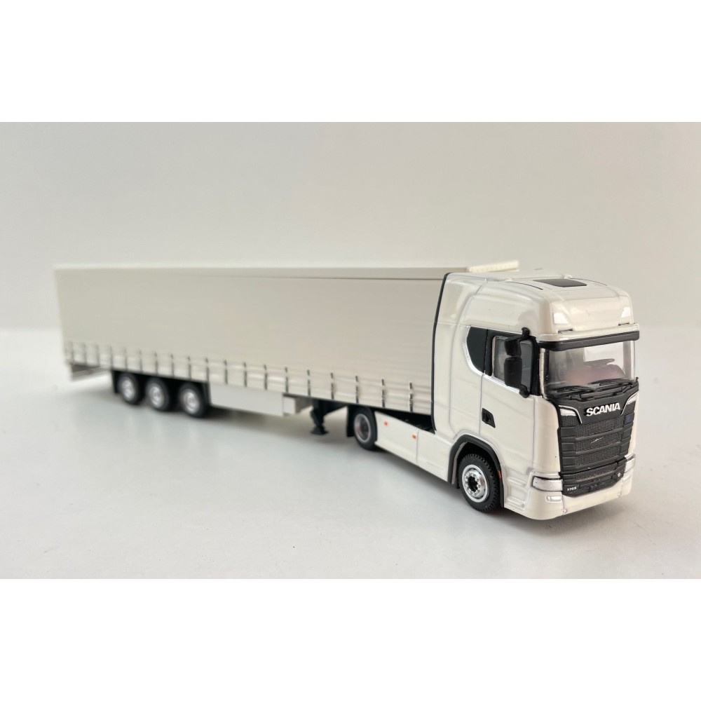 Tekno 87403 - Scania Next Gen S-Serie 4x2 Truck with Curtainside Semi 3-axle Trailer White - Scale 1:87