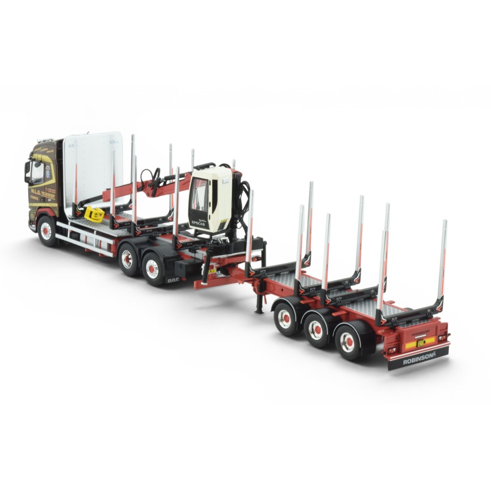 Tekno 86011 - DAF XF RHD Truck with Wood Transport Trailer - MLG Transport - Scale 1:50