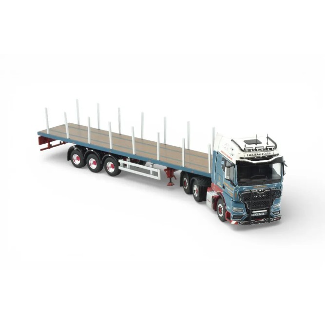 Tekno 87110 - MAN TGX GX 6x2 Truck RHD with Flatbed Wood Transport Trailer McKerral - Scale 1:50