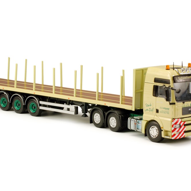 Tekno 63442 MAN TGA XXL Prime Mover 6x4 with 3 axle Flatbed Trailer H.N. Krane - Scale 1:50