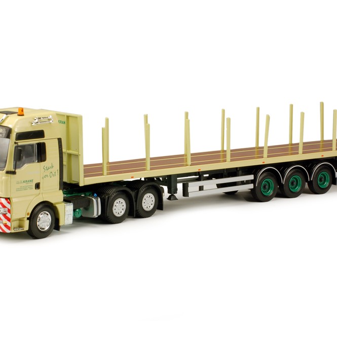 Tekno 63442 MAN TGA XXL Prime Mover 6x4 with 3 axle Flatbed Trailer H.N. Krane - Scale 1:50