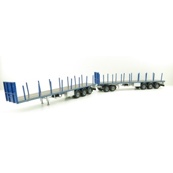 Tekno 74557 Australian Double Flatbed Trailer Set with Dolly Blue Scale 1:50