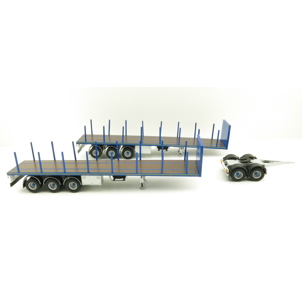 Tekno 74557 Australian Double Flatbed Trailer Set with Dolly Blue Scale 1:50