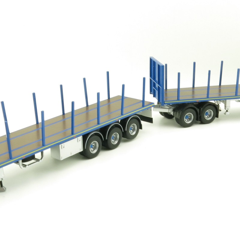 Tekno 74557 Australian Double Flatbed Trailer Set with Dolly Blue Scale 1:50