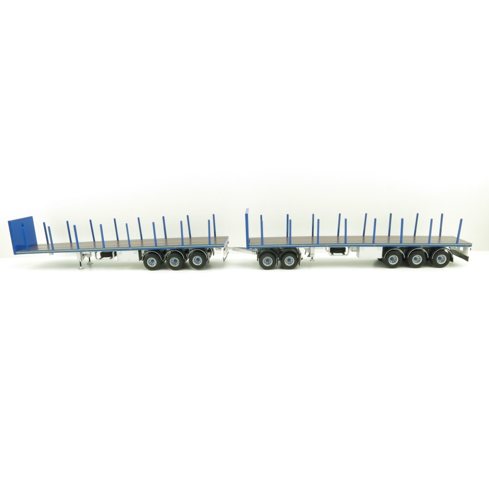 Tekno 74557 Australian Double Flatbed Trailer Set with Dolly Blue Scale 1:50