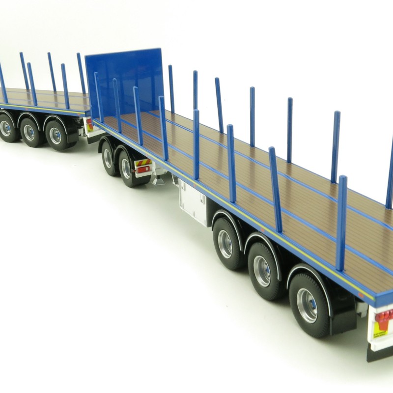 Tekno 74557 Australian Double Flatbed Trailer Set with Dolly Blue Scale 1:50