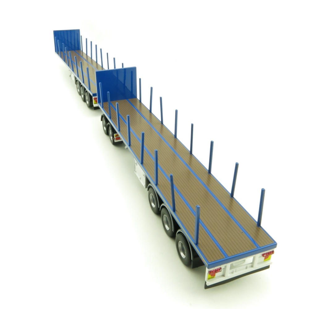 Tekno 74557 Australian Double Flatbed Trailer Set with Dolly Blue Scale 1:50