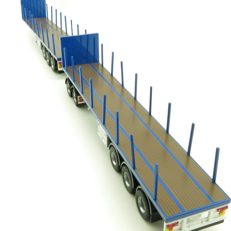 Tekno 74557 Australian Double Flatbed Trailer Set with Dolly Blue Scale 1:50