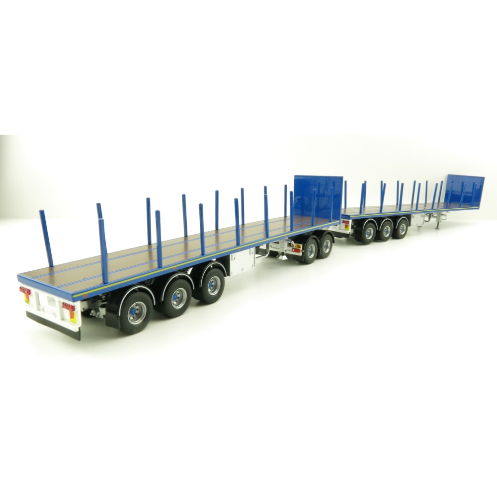 Tekno 74557 Australian Double Flatbed Trailer Set with Dolly Blue Scale 1:50