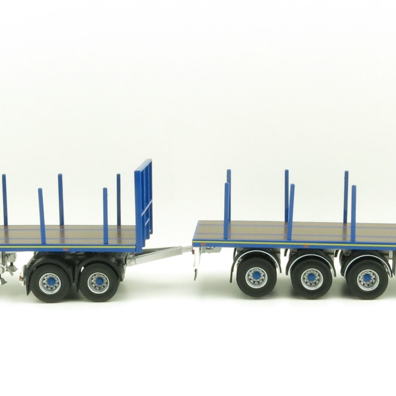 Tekno 74557 Australian Double Flatbed Trailer Set with Dolly Blue Scale 1:50