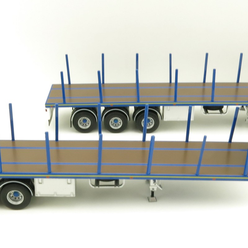 Tekno 74557 Australian Double Flatbed Trailer Set with Dolly Blue Scale 1:50