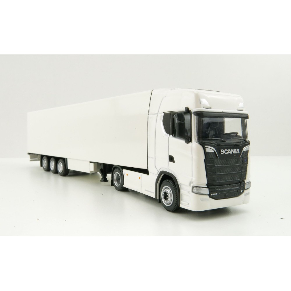 Tekno 74752-1 - Scania Truck with Semi 3-axle Box trailer White - Scale 1:87