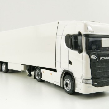 Tekno 74752-1 - Scania Truck with Semi 3-axle Box trailer White - Scale 1:87