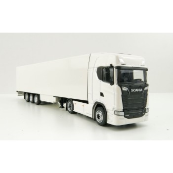 Tekno 74752-1 - Scania Truck with Semi 3-axle Box trailer White - Scale 1:87