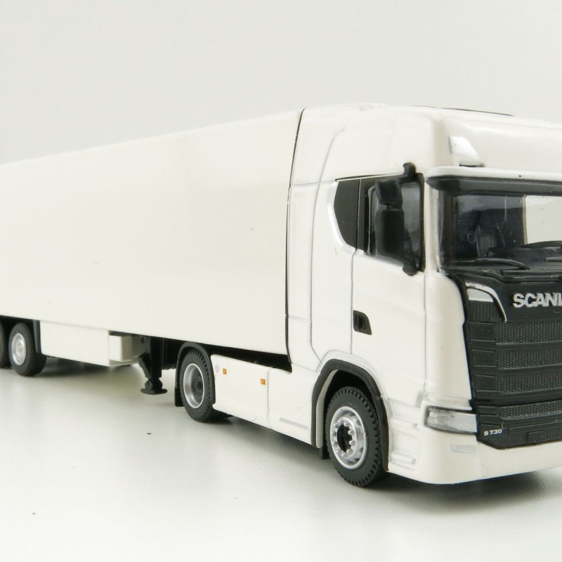 Tekno 74752-1 - Scania Truck with Semi 3-axle Box trailer White - Scale 1:87