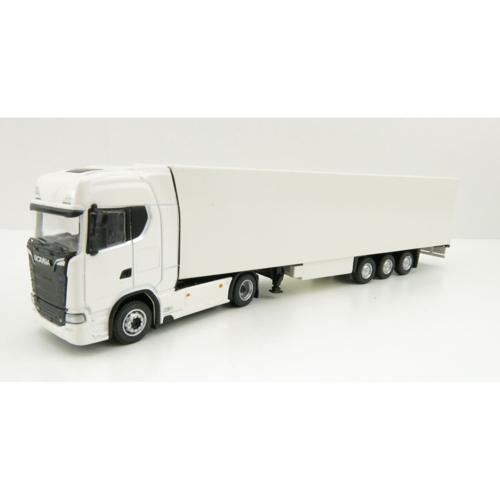 Tekno 74752-1 - Scania Truck with Semi 3-axle Box trailer White - Scale 1:87